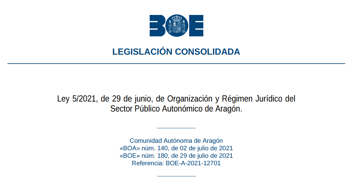 Test de la Ley 5/2021, de 29 de junio, de Organización y Régimen Jurídico del Sector Público Autonómico de Aragón